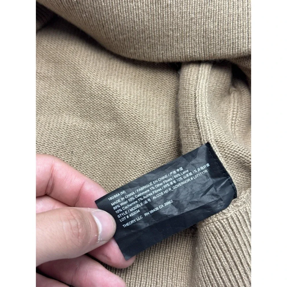 Theory‎ Sweater Mens Medium Brown Wool Cashmere Full Zip Hooded Cardigan Knit